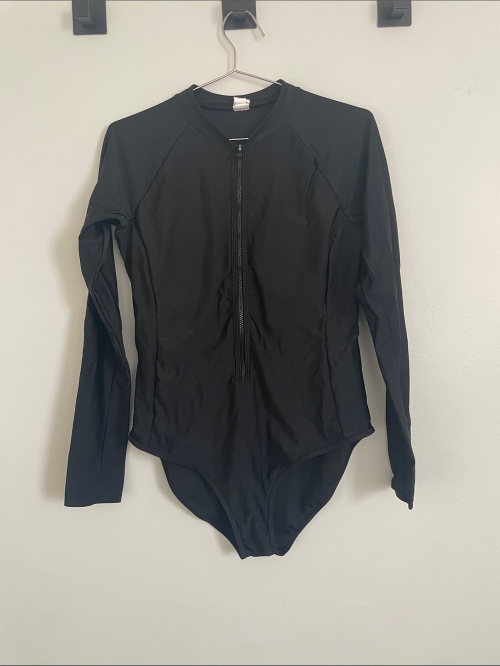 Eddie Bauer Black Long-Sleeve Zip Front Swim One-Piece